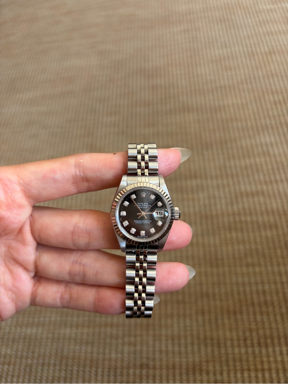 1997 Rolex Lady Dayjust Stainless Steel Watch Black diamond dial 26mm jubilee - Picture 2 of 11